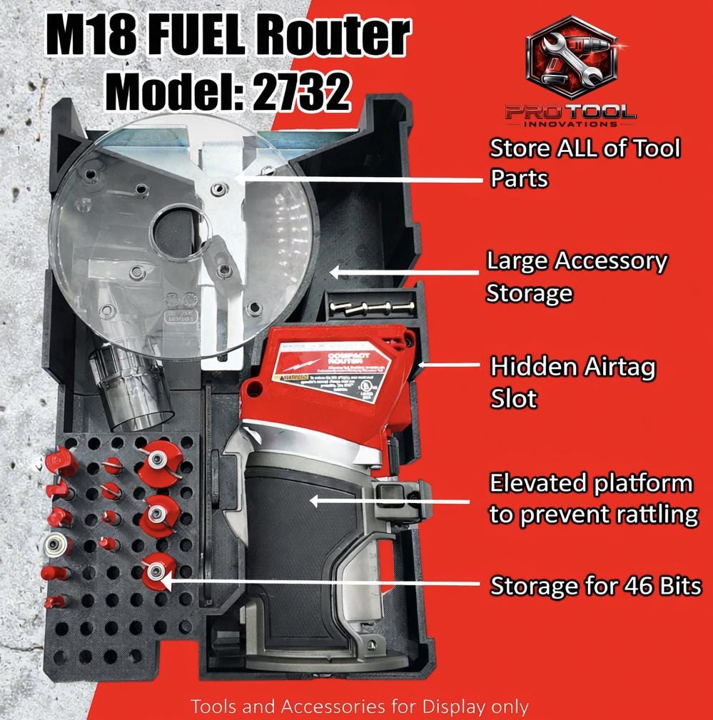 Pro Tool Innovations - M18 FUEL Router Packout Drawer Liner, Tool Box Organizer