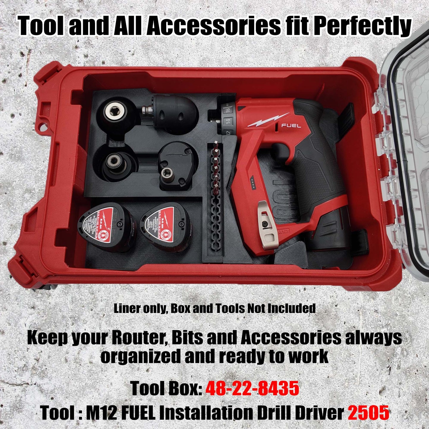 Pro Tool Innovations - M12 Installation Drill Liner for Milwaukee Compact Organizer - Version 3