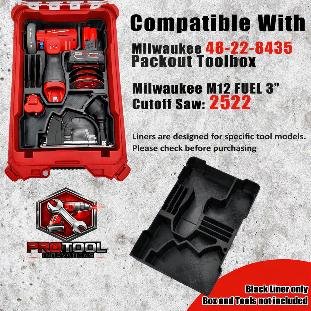 Pro Tool Innovations - M12 FUEL 3" Cut Off Tool Liner, Compact Packout Organizer Insert
