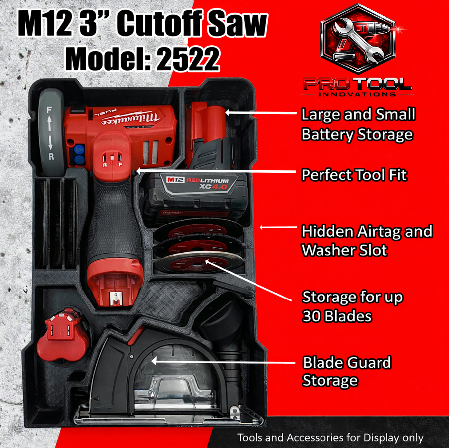 Pro Tool Innovations - M12 FUEL 3" Cut Off Tool Liner, Compact Packout Organizer Insert