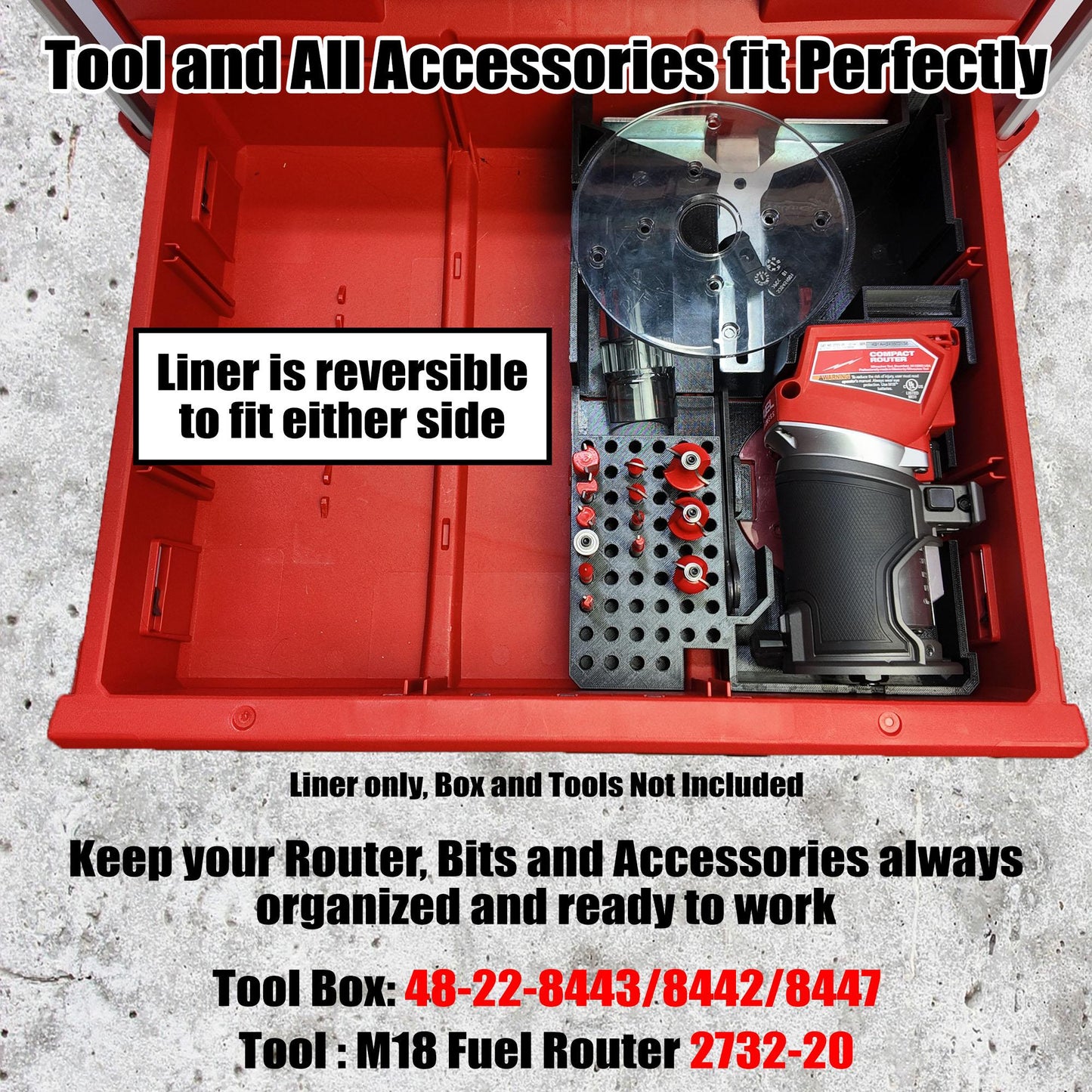 Pro Tool Innovations - M18 FUEL Router Packout Drawer Liner, Tool Box Organizer