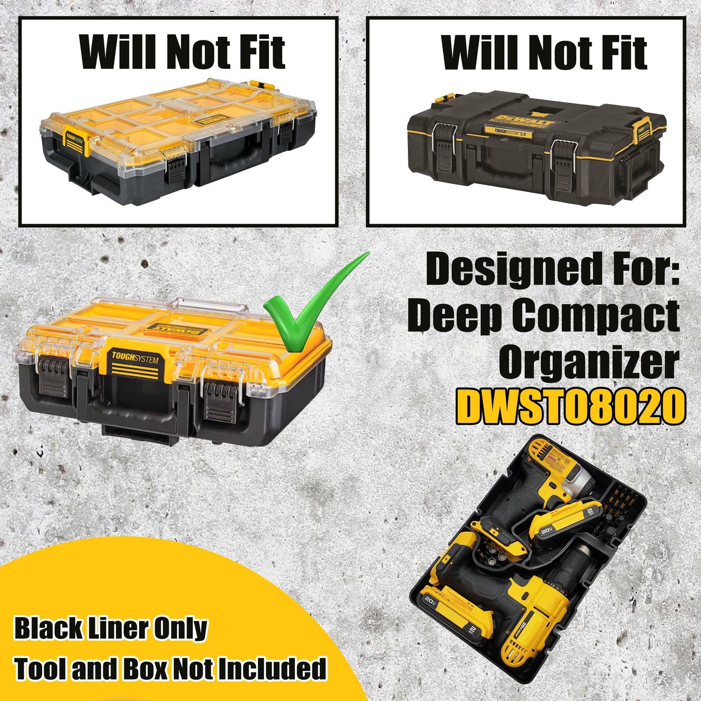 Pro Tool Innovation - 20V Max Drill Set Organizer Tray Insert, Deep Compact Organizer