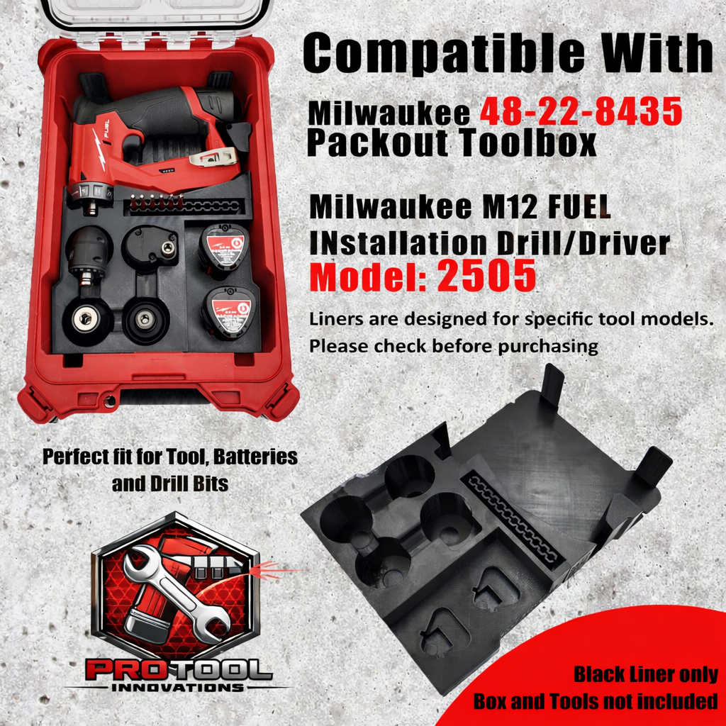 Pro Tool Innovations - M12 Installation Drill Liner for Milwaukee Compact Organizer - Version 3