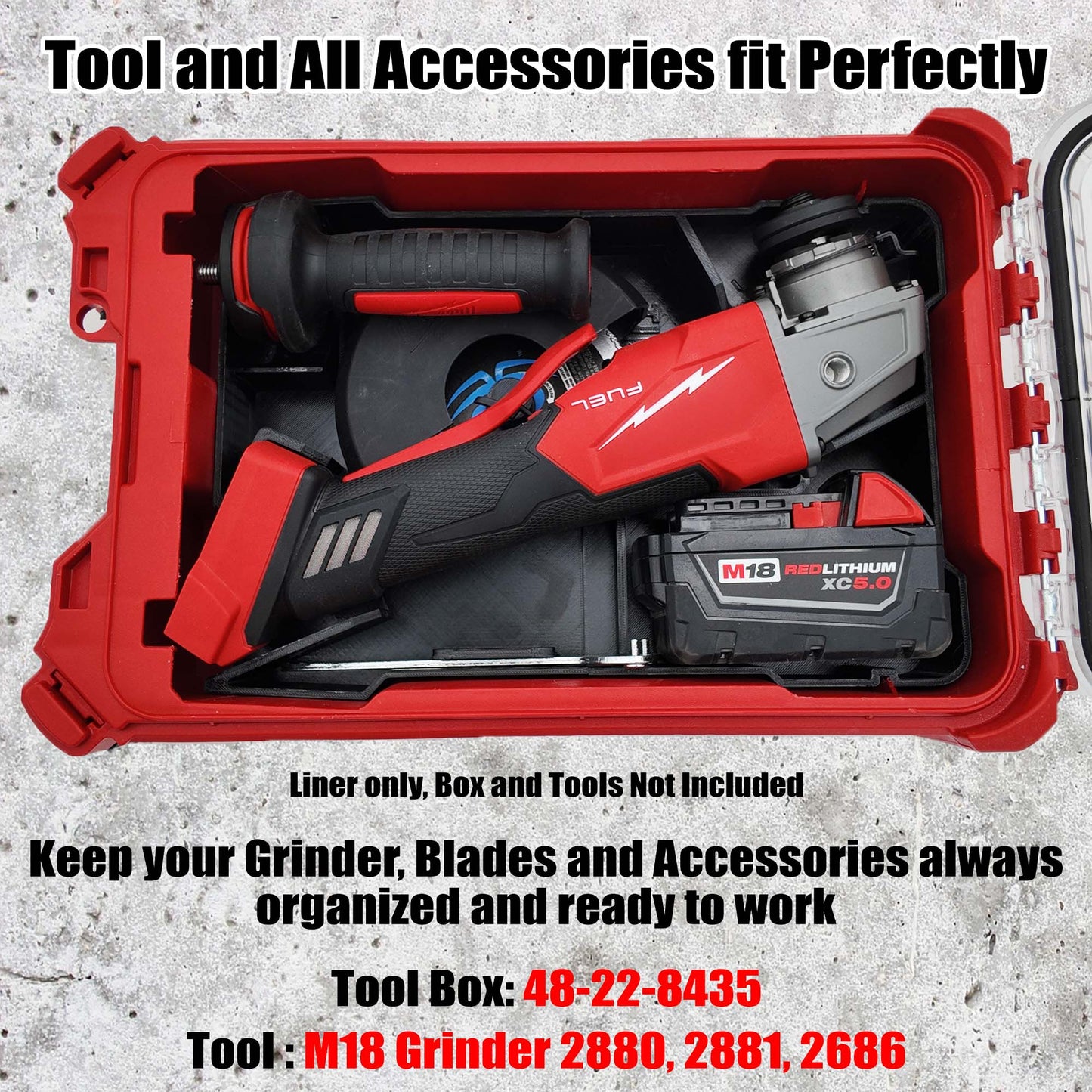 Pro Tool Innovations - M18 FUEL Cut-Off Grinder Packout Organizer: Compact Tool Liner (2880-20) - Version 2