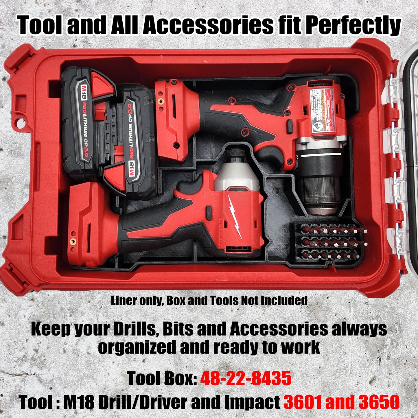 Pro Tool Innovations - M18 Drill/Driver Packout Liner – Compact Organizer Insert
